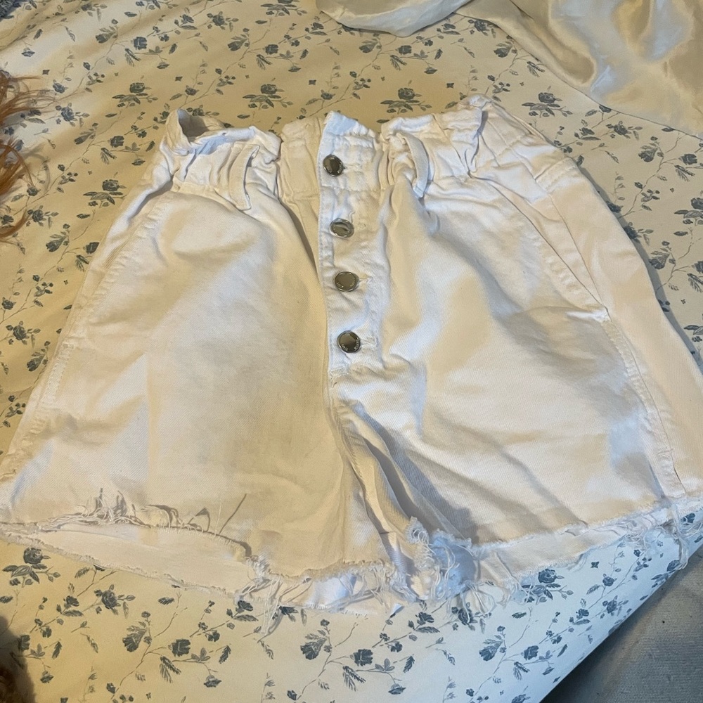Zara high waisted denim white shorts